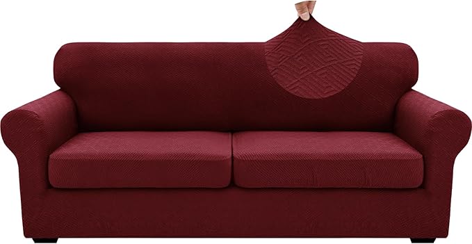XINEAGE 2025 New 3 Pieces Couch Covers for 2 Extra Large Cushion Sofa Super Stretch Sofa Cover for 2 Large Seat Universal Loveseat Slip Cover for Living Room (Wine Red), 71"-91"(2 Cushions)