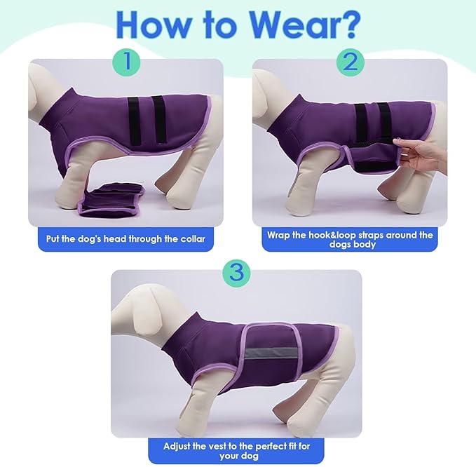 MIGOHI Dog Anxiety Relief Coat,Comfort Anxiety Vest for Dogs,Adjustable Dog Anxiety Calming Wrap for Fireworks,Thunderstorms,Travel,Separation,Anxiety Jacket for Small Dogs,S,Purple