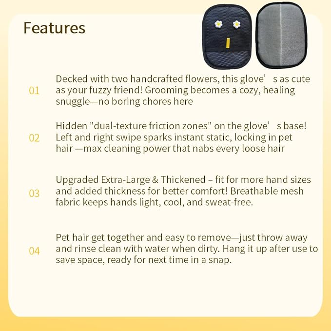 Extra Large Thickened Pet Hair Removal Glove for Dogs & Cats, Upgraded Reusable Electrostatic Pet Grooming Magic Mitt with Cute Design for Furniture, Sofa & Clothes