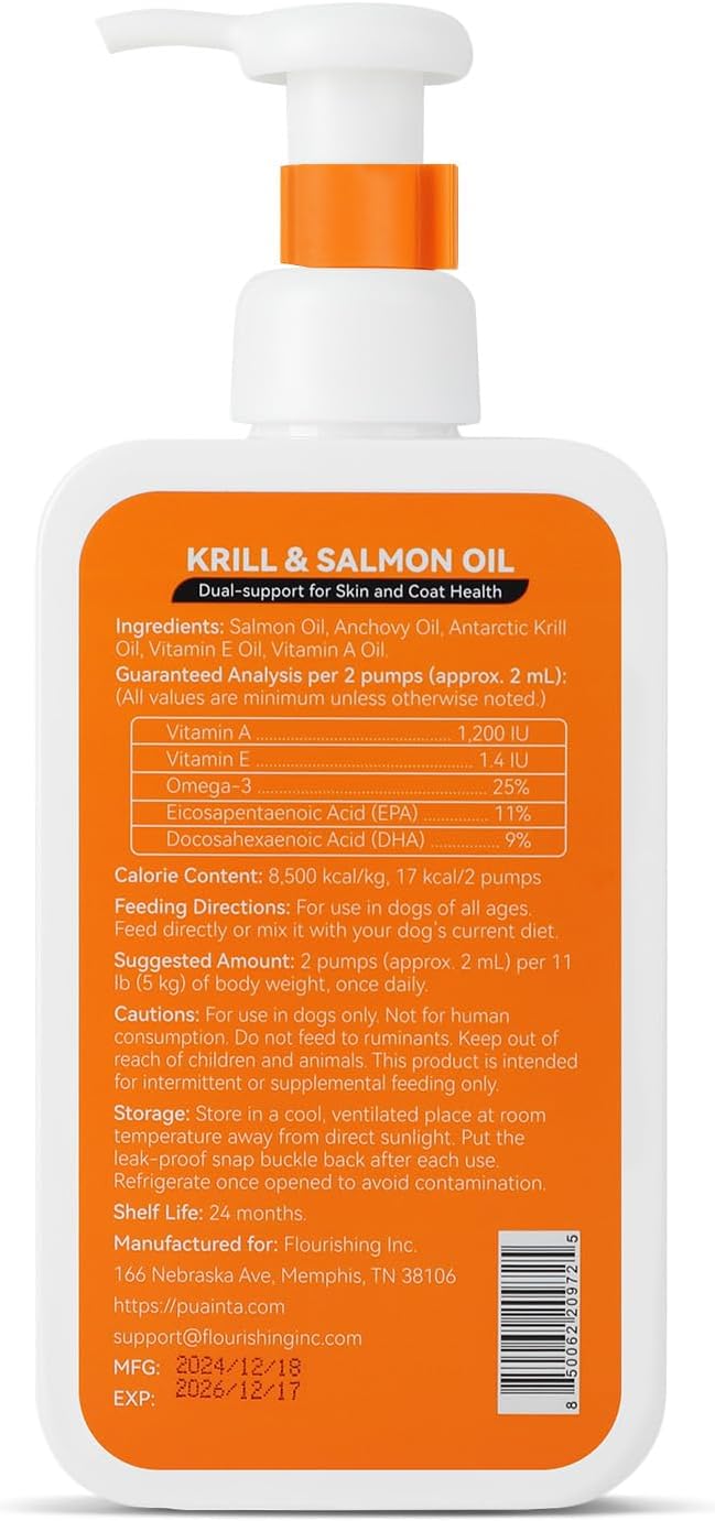 Krill & Salmon Fish Oil for Dogs & Cats – Omega-3 (EPA DHA) Liquid Fish Oil, Wild Icelandic Salmon Oil for Skin & Coat, Itch Support (8 Fl Oz (Pack of 1))