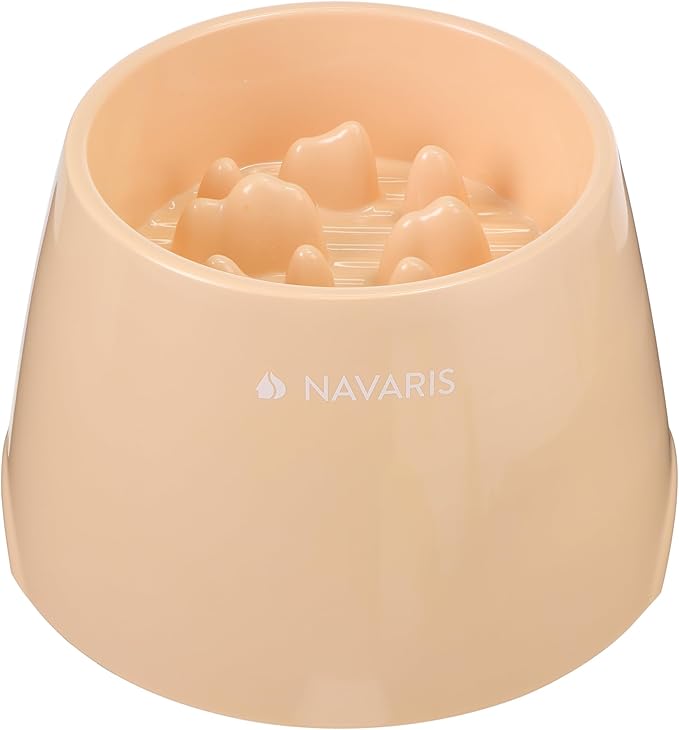 Navaris Elevated Dog Slow Feeder Bowl - Suitable for Wet & Dry Food - Dog & Cat Bowl to Slow Down Feeding - Large Puppy Bowls - Anti-Slip, Easy to Clean - Peach