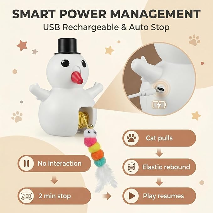 Luxelle Interactive Cat Toy for Indoor Cats, Automatic Hanging Cat Toy with 6.5ft Retractable Elastic Cord, Motion & Laser Play Modes, USB Rechargeable, Wall & Door Mount Toy