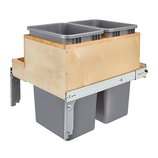 Rev-A-Shelf Top Mount Double Pullout Under Cabinet 50 Quart Kitchen Trash Cans w/ Soft-Close for Full Height Cabinet, 150 Pound Rated Full-Extension Slides, 4WCTM-2450BBSCDM-2