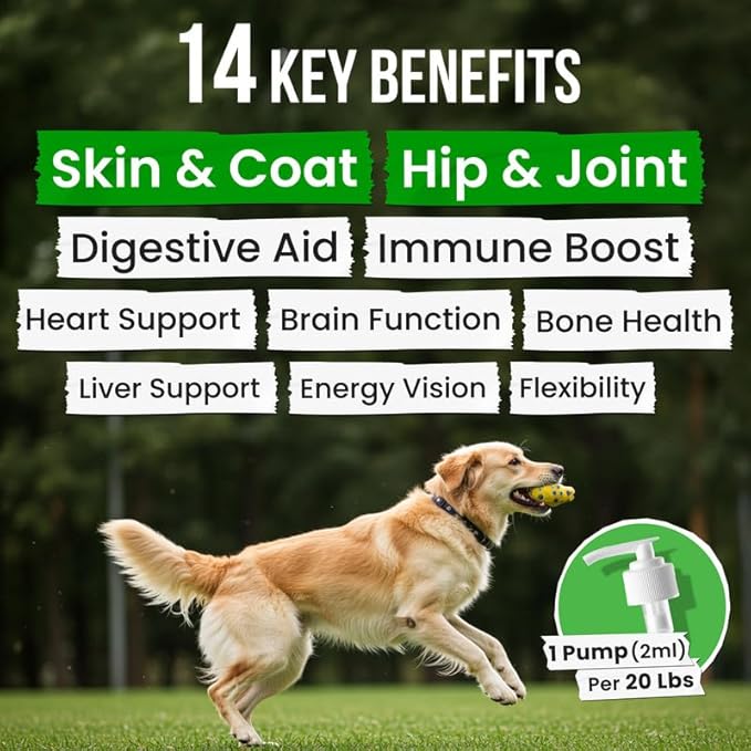 Fish Oil for Dogs & Cats - Natural Omega-3 - Skin & Coat Support - Liquid Food Supplement for Pets - Natural EPA + DHA Fatty Acids for Joint Function, Immune & Heart Health - 8 (fl oz)