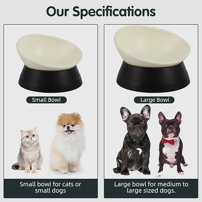 Bulldog Bowl Anti-Slip Dog Cat Dish Detachable Rubber Dog Bowl Pet Sterile Tilted Pet Feeder Slope Base (Black, 3.5 Cup (Medium/Large Dog))