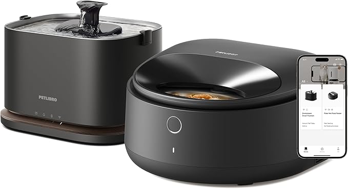 PETLIBRO Upgrade Cordless Cat Water Fountain + Refrigerated Auto Cat Feeder with Semiconductor Cooling, 3L/101oz Fountain with App Monitoring Stainless Steel Tray, App-Controlled Wet Food Feeder