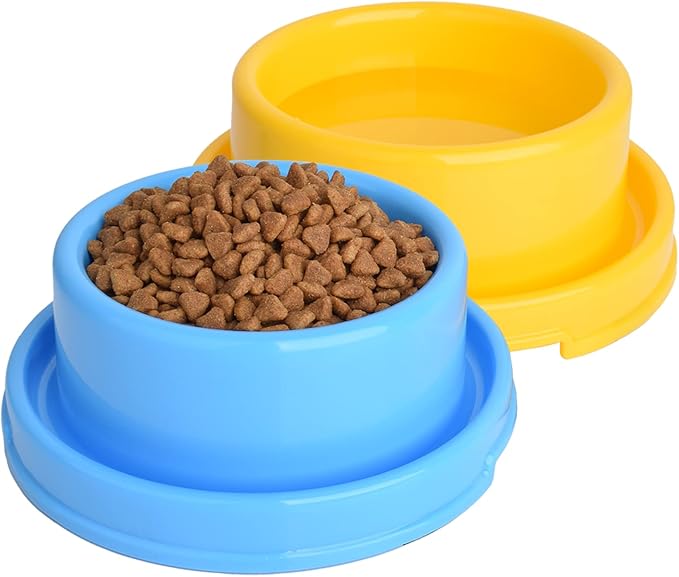 2pcs Dog Bowls Pet Cat Puppy Food Bowls Plastic Round No Spill Water Food Feeder Dish Colorful Feeding Eating Bowls
