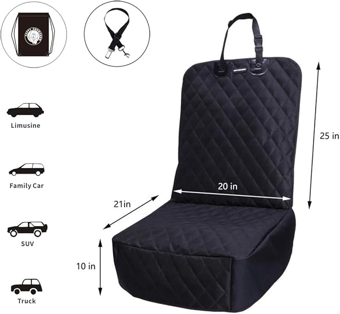 Dog Car Seat Covers 100% Waterproof Car Seat Protector for Pets Front Seat Scratch Proof Non-Slip Durable for Cars,Trucks & SUVs (Black)