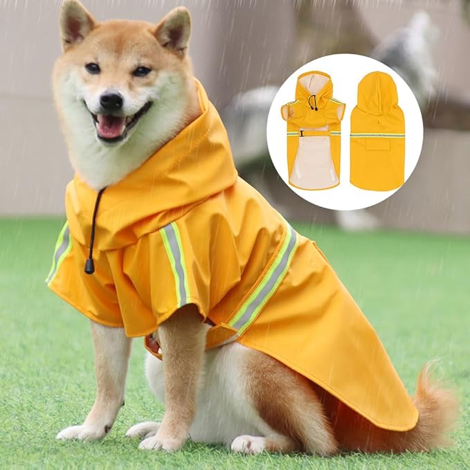 Pet Dog Raincoat Waterproof Reflective Lightweight with Adjustable Hood for Small Medium Large Dogs (Yellow,M)