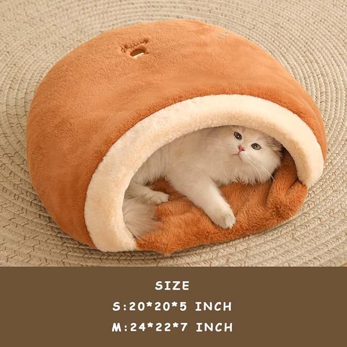 Cat Beds for Indoor Cats - Cute Cat Bed Cat Cave Bed ,Soft Calming Pet Bed with Removable Washable Cushioned Pillow,Cat Hideaway for Kitten&Puppy,Small Dog (Bear,M)