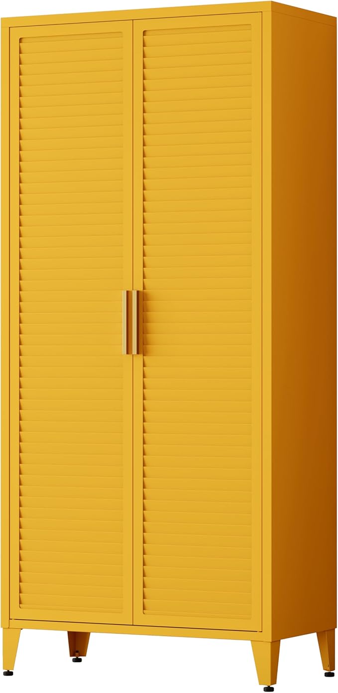 Pantry Cabinet with 3 Adjustable Shelves, 4-Tier Freestanding Kitchen Storage Organizer, Multi-Function Storage Unit for Kitchen, Living Room, Home, Yellow 61" H X 27.6" W X 13.8" D