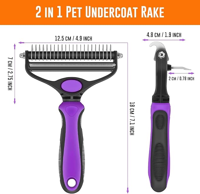 PETNF Dog Shedding Tool, 2 in-1 Deshedding Tool & Undercoat Rake Dematting Comb for Mats & Tangles Removing, Reduces Shedding up to 95%, Great for Short and Long Hair of Medium Large Dogs