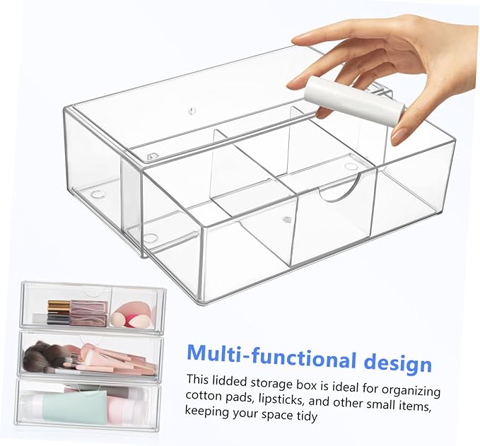 GLEAVI 3Pcs Transparent Makeup Organizer Box Stylish Lipstick Holder Cotton Swab Storage Divided Design with Lid for Easy Access Cleanliness for Bathroom Bedroom Use