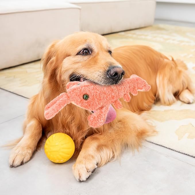 Interactive Dog Toy, 2025 Upgrade Plush Lobster Puppy Toys for Small Dogs Calming, Floppy Funny Jumping Moving Sturdy Pet Toys for Chewing Teething (Orange)