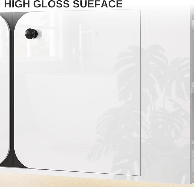 IRONCK 30 Inch Bathroom Vanity with Sink, Wall Mounted Floating Vanity with LED Light & Open Side Shelf, High Gloss Modern Bathroom Cabinet for Small Space, White