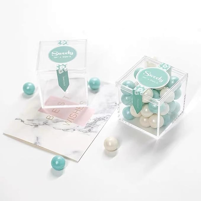 KissYou Acrylic Box with Lid Clear Display Box 8 Pieces Plastic Square Cube Transparent Containers Jewelry Storage Box Wedding Party Favor Candy Boxes