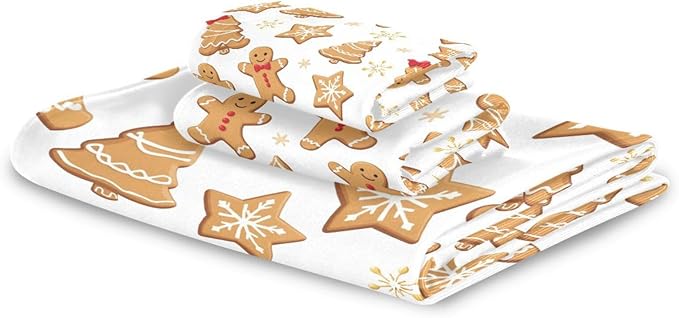 Pfrewn Gingerbread Man Towels Set of 3 Christmas Winter Bathroom Towel Soft Absorbent Bath Hand Towels Washcloth Guest Towel Sets Xmas Holiday Bathroom Decorations