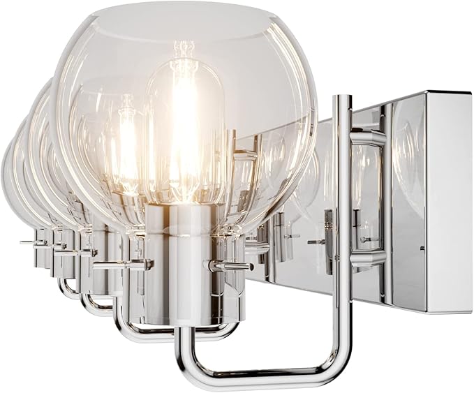 Tipace Chrome Modern Bathroom Vanity Light Fixtures Over Mirror Glass Globe 4 Lights Stainless Steel Vanity Lights Farmhouse Bath Lighting(Exclude Bulb)