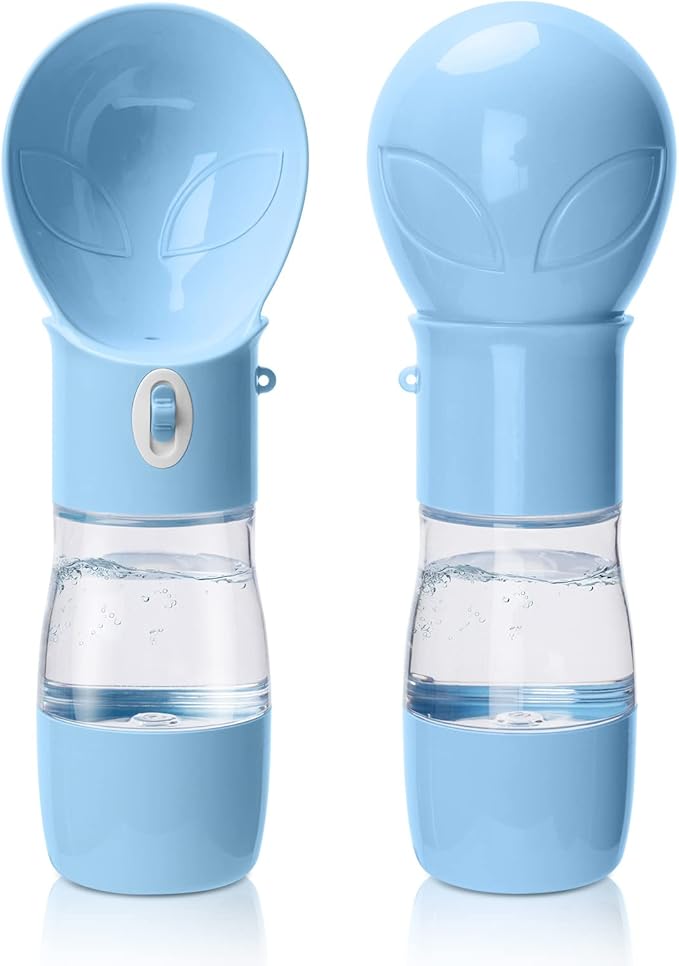 Dog Water Bottle with Food Container, Portable Dogs Water Dispenser, Outdoor Drink Bottles for Puppy, Cat, Pet, Essential Items for Travel, Walking, Hiking, Dog Accessories (Blue, with Food Container)