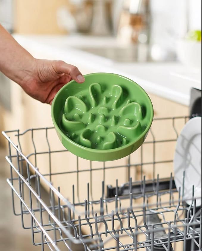 LE TAUCI Dog Bowl Slow Feeder Ceramic, 1.5 Cups, Pink & Green, Medium Breed, Non-slip, Manual, Ceramic Material, Slow Down Eating, Easy To Clean, Heavy Base, For Adult Dogs, Dry & Wet Food