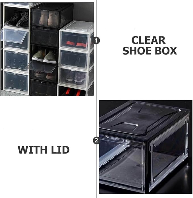 ABOOFAN Stackable Sneaker Shoe Box with Black Secure Closure Practical Display Shoes Organizer Container for Men and Women