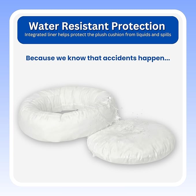 Calming Pet Bed with Water-Resistant Inner Liner – Anti-Anxiety Donut Dog & Cat Bed with Removable Washable Cover – Supportive Plush Nest, Non-Slip & Cushion Protection – Small, Beige