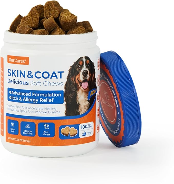 Fish Oil Soft Chews for Dogs, Omega 3 for Dogs Soft Chews, Dog Fish Oil Treats for Skin & Coat, Low-Fishy Formula, Daily Supplements for Dogs, Dog Food Companion (Chicken Flavor, 100 Ct)