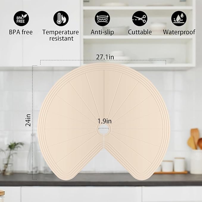 2 PCS Lazy Susan Shelf Liner,Silicone Waterproof Shelf Cabinet Liner,Non Slip Heat Resistant Lazy Susan Liners for Kitchen Cabinet(Khaki,26 Inch)
