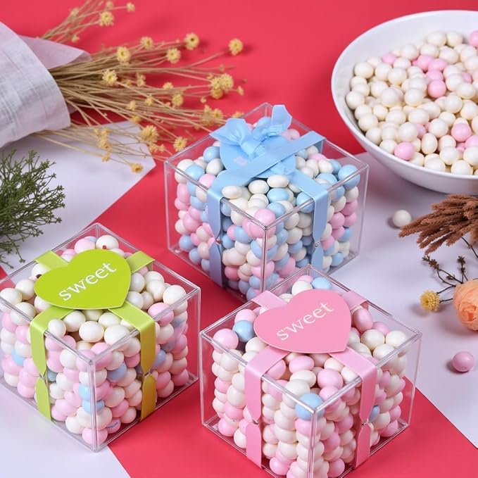 Clear Acrylic Boxes 2x2x2 Inch,Small acrylic gift box with Lid, Clear Square Cube Acrylic Candy Storage for Candy,Gift,Stackable Cube Container, Transparent Box Favor Boxes for Display