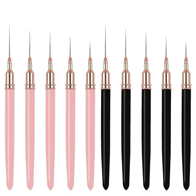 10Pcs Pink & Black Ultra-Fine Nail Liner Brush Set - Professional Nail Art Detail Brush for French Tip, Intricate Patterns, Fine Line Painting & Gel Polish Manicure, Salon & DIY Manicure Tool Kit