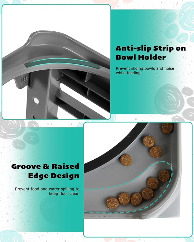 Elevated Dog Bowls, Slow Feeder & No Spill Water Bowl Stand, Raised Food Bowls with 4 Adjustable Heights for Small Medium Large Dogs