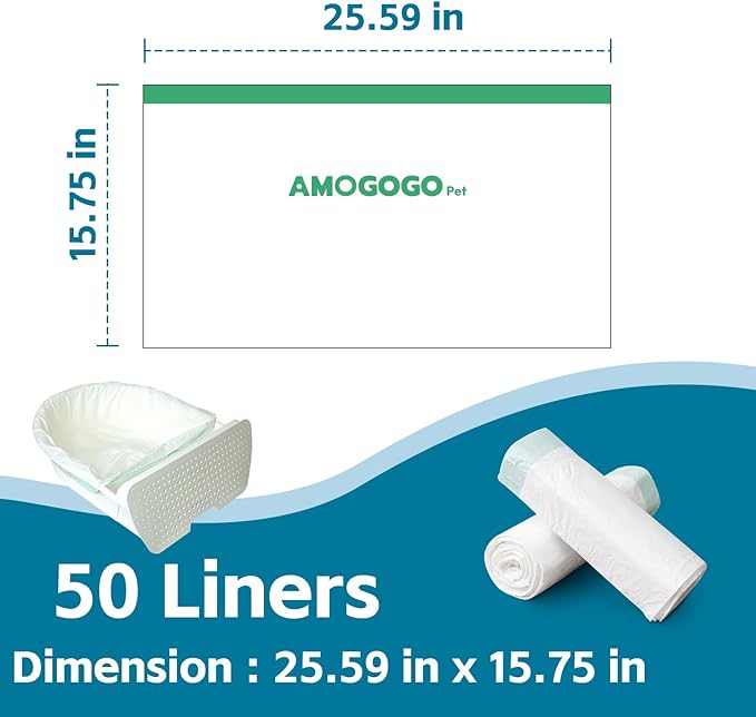 50 Pack Litter Box Bags, Compatible with Self Cleaning Litter Box Scooper Young & ProX & Ultra, Automatic Litter Box Liners, Replacement Trash Bags with Drawstring, 25.59" x 15.75"