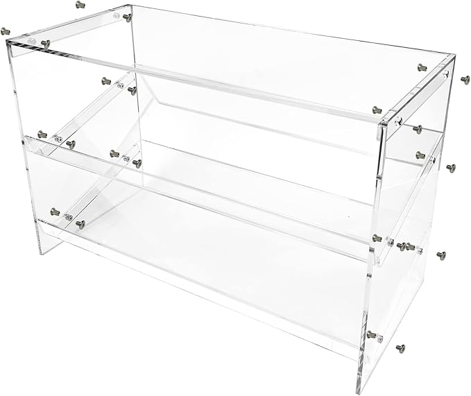 Designstyles Acrylic Shoe Bench Rack – Three Tier Shoe Storage and Display Cubby for Footwear, Clothing – Shoe Box Organizer for Closet, Bedroom or Kitchen