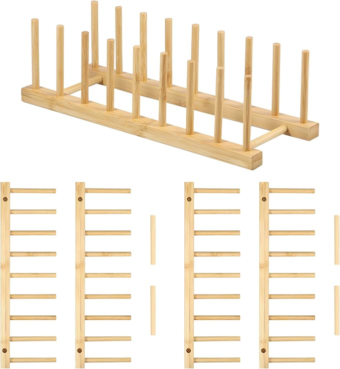 3Pcs Bamboo Dish Dying Rack Bamboo Plate Dish Rack Multifunctional Pot Lid Organizer Holder Easy to Use Bowl and Plate Storage Rack Practical Dish Drainer Drying Rack for Home Kitchen