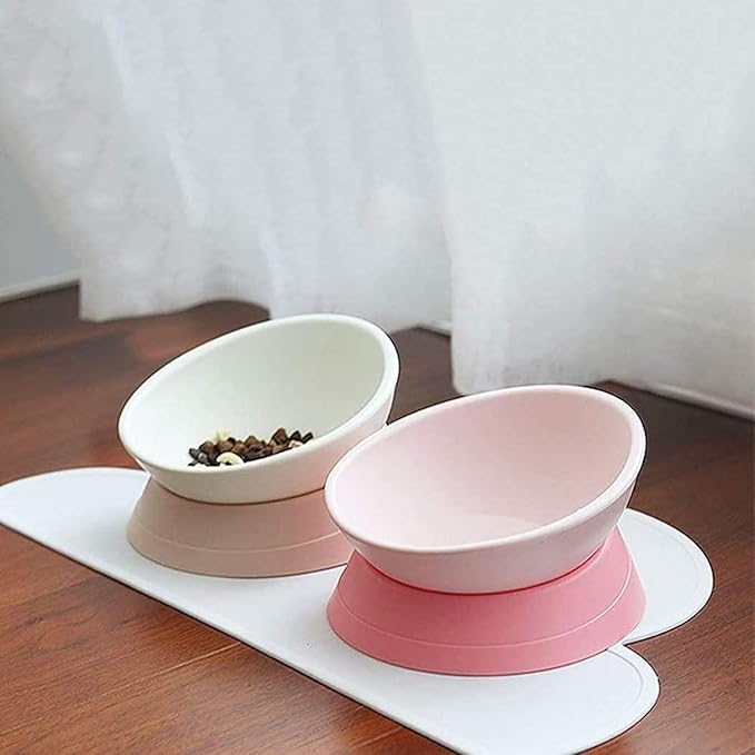 DZXZY French Bulldog Food Bowl, Slanted Tilted Pug Dog Bowl,Non-Slip Pet Feeder for Frenchie, Shih Tzu, Flat Faced Small Dogs, Puppies,Cat(Pink, M -2 Cup)