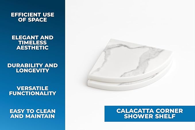 9 Inch Calacatta Corner Shower Shelf Bathroom Caddy, Wall Mounted Shower Shelf, Classic Flatback Design (2)