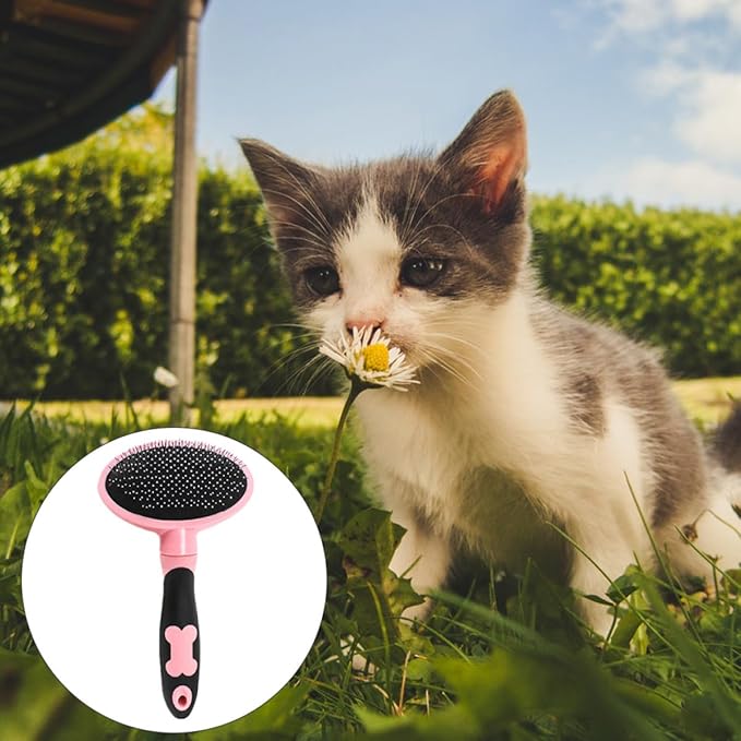 HEMOTON Pet Grooming Brush and Comb Set for Cats and Dogs, Pink Massage Hairbrush with Soft Bristles, Pet Supplies for Shedding Control and Fur Cleaning
