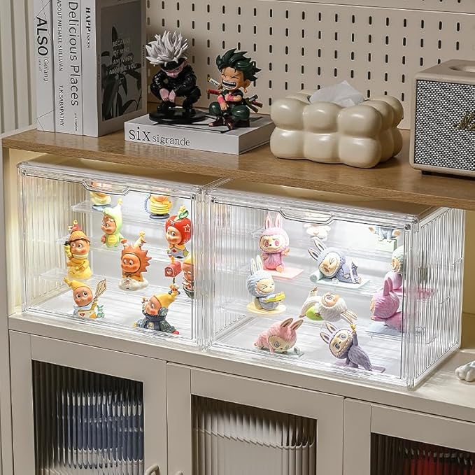 4 Tiers Clear Display Case for Figures with Lights, Acrylic Storage Organizers Box with Magnetic Door, Large Dustproof Showcase for Collectibles Action Figure