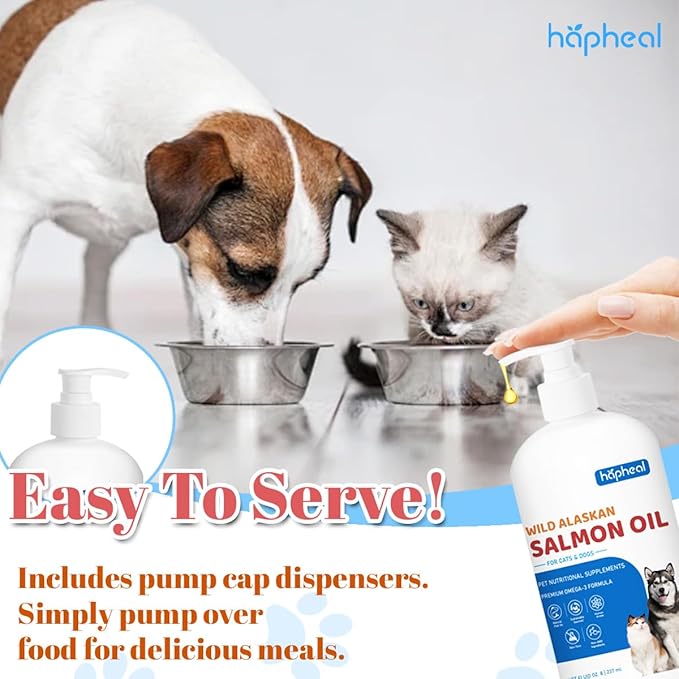 Wild-Caught Salmon Oil for Dogs & Cats - Omega 3 EPA DHA,Fish Oil Liquid Supplement for Skin & Coat Health (32 FLOZ Fish Oil)
