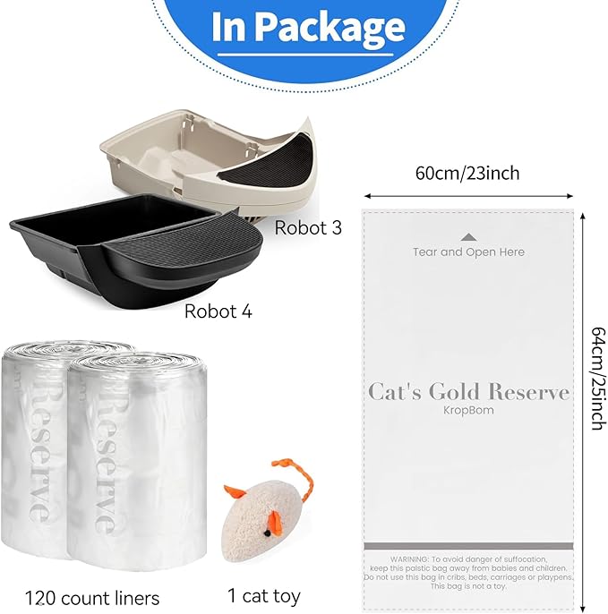 120 Pack Litter Box Robot 3 4 Waste Bags, Self Cleaning Cat Litter Box Robot Waste Liner Bags Replacement, Heavy Duty 9-11 Gallons of Capacity
