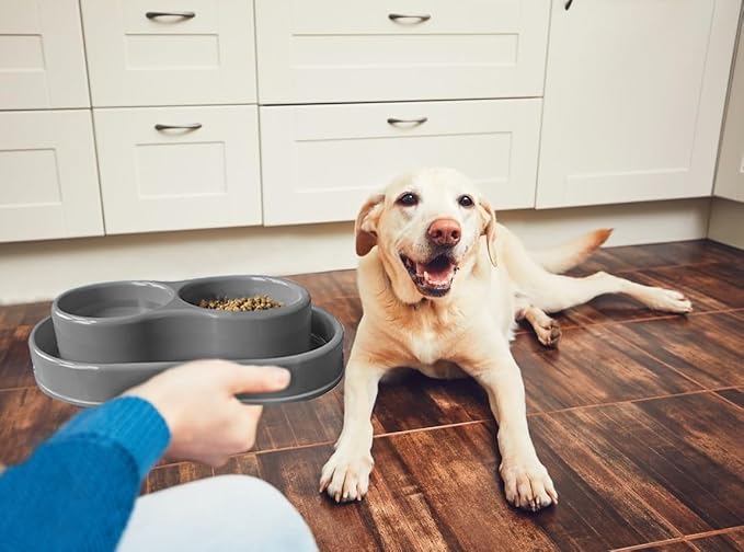 PetLike Ants Away Double Pet Feeding Bowls Dog Water and Food Bowls,6 cups/48oz Pet Feeder Bowls for Medium Large Dogs Cats (Grey, 15.5X9.5X2.75 INCH)