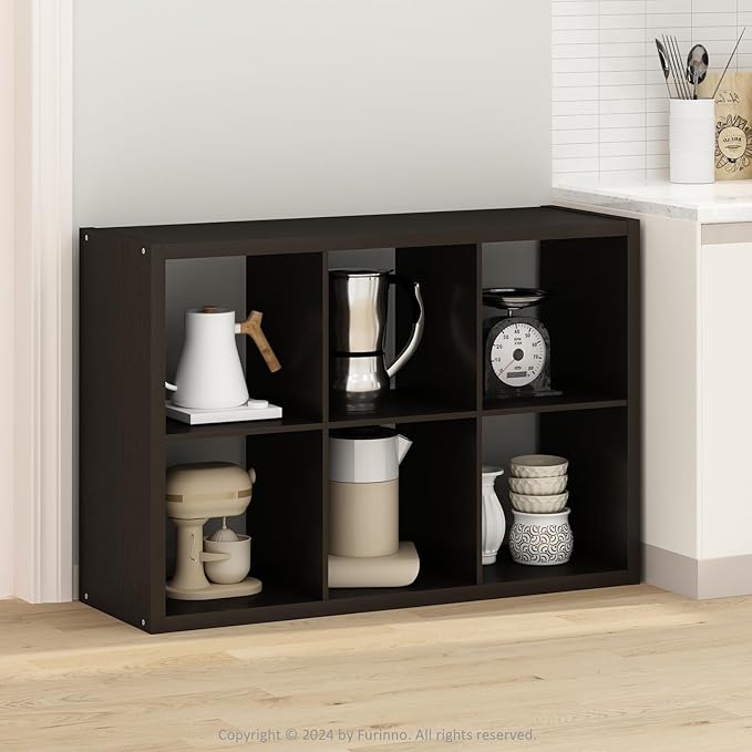 Furinno Hermite 6-Cube Open Shelves Kitchen Storage, Kitchen Island, Bakers Rack, Buffet Sideboard, Black Dark Oak