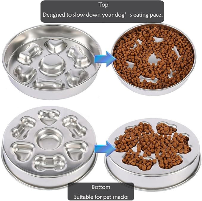 Fermus Metal Dog Slow Feeder Bowl, Stainless Steel Anti-Choke Slow Eating Pet Bowl for Dogs, Fun Interactive Design