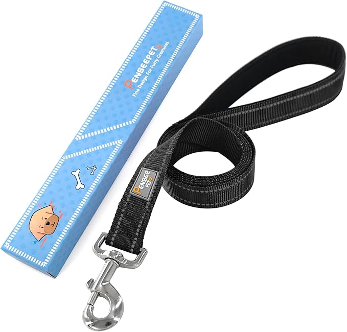 Dog Leash 6 FT Padded Handle Nylon Reflective Dogs Leashes for Medium Dogs Black