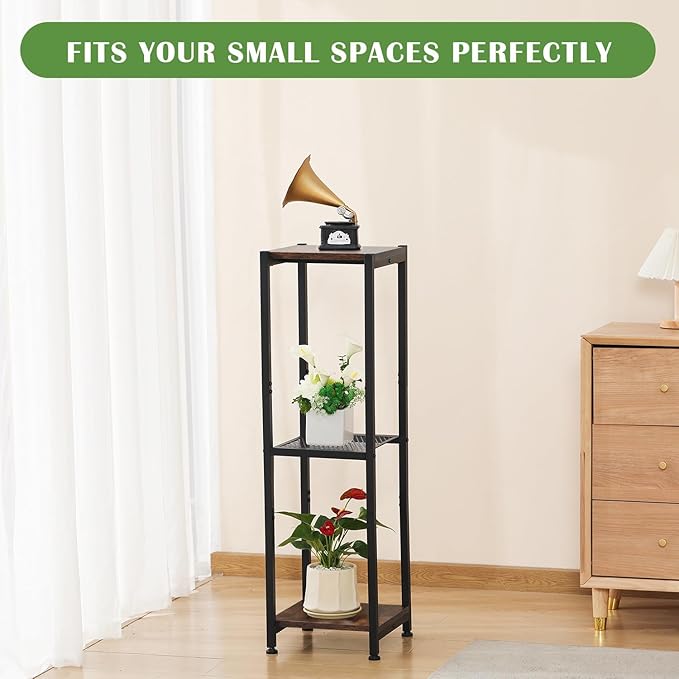 Extra Tall Plant Stand Indoor,40 Inch Plant Stands,3 Tier Metal Plant Stand with Heavy Duty Wood and Metal Mesh Shelf,Rustic Brown and Black