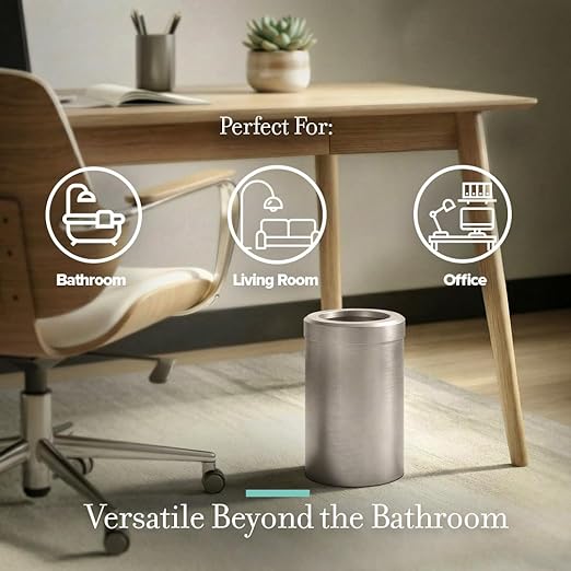 Gatco Small Bathroom Trash Can with Lid, Round 3 Gallon Stainless Steel Wastebasket, Under Sink, Satin Nickel, for Bathroom, Bedroom, Office (1911)