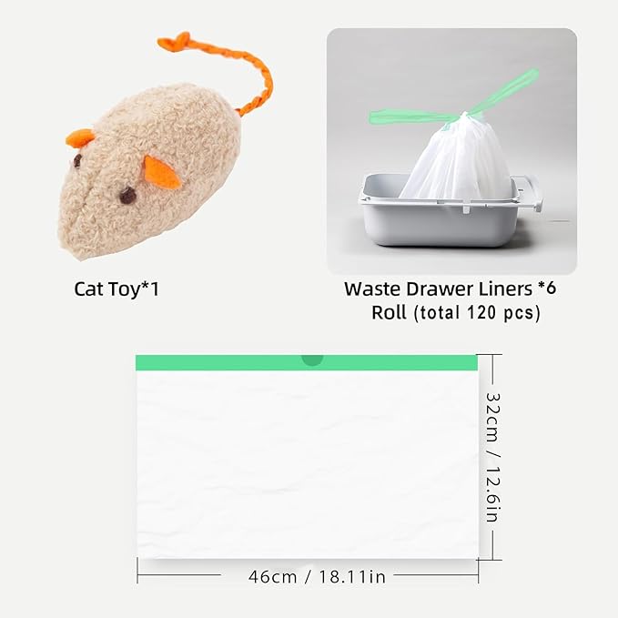 120 Count Self-Cleaning Cat Litter Box Liners Bags Fit For MW-SC01/SC02/SC09/LR01/LR02, Pre-Seperated Heavy Duty Automatic Cat Litetr Box Bags with Drawstring-18" * 12.6"