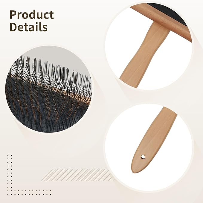 4 Pcs Pet Grooming Comb Set, Wooden Handle and Metal Bristles, Small and Large for Dogs and Cats, Hanging Loop for Storage, Effective Shedding Control