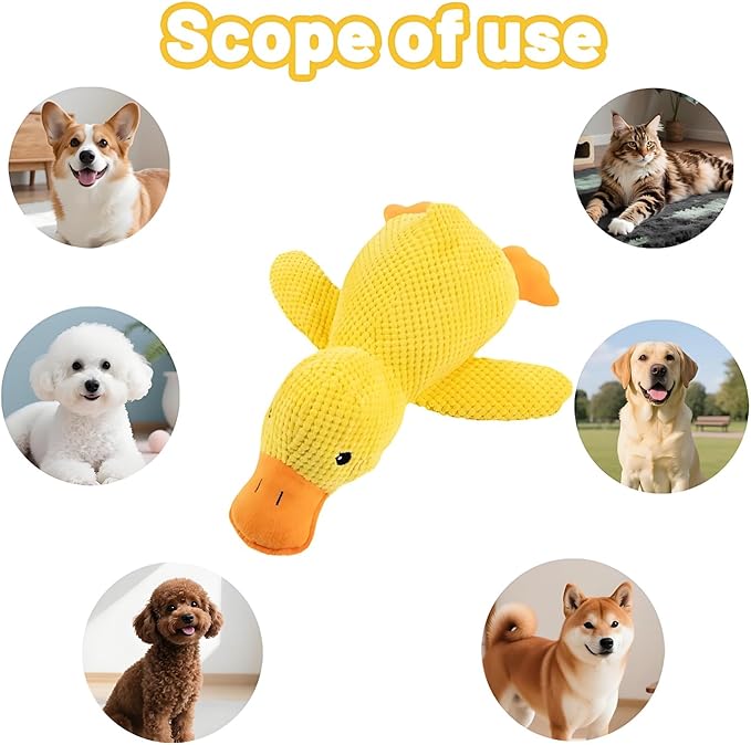 Calming Plush Duck Toy for Dogs & Cats - Interactive Squeaky Chew Toy with Realistic Quacking Sounds for Anxiety Relief - Soft Pet Comfort Toy for Indoor/Outdoor Play, Pet Use Only (Yellow, Large)