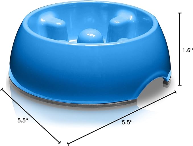 Dogit Dog Bowl Slow Feeder for Wet or Dry Dog Food, Go Slow Anti-Gulping Dog Dish, Blue, S